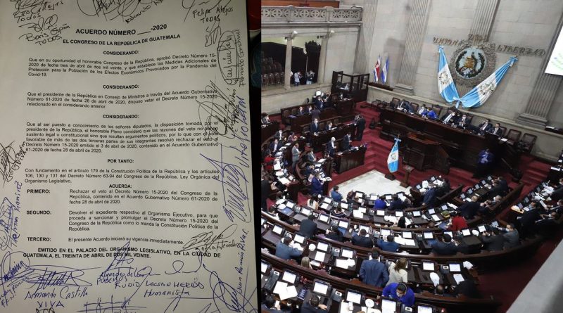 126 diputados firman el rechazo al veto de la ley 15-2020 interpuesto por Alejandro Giammattei