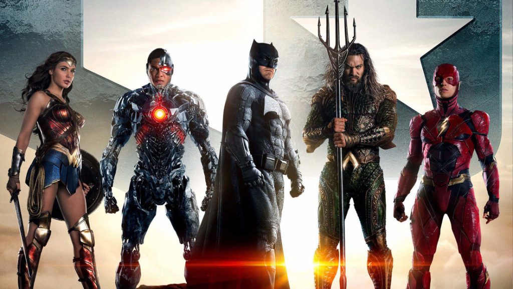 Confirman nueva película de Liga de la Justicia 1 poste de la película de la Liga de la Justicia donde aparecen: Batman, Flash, Superman, La Mujer Maravilla, Aquaman y Cyborg