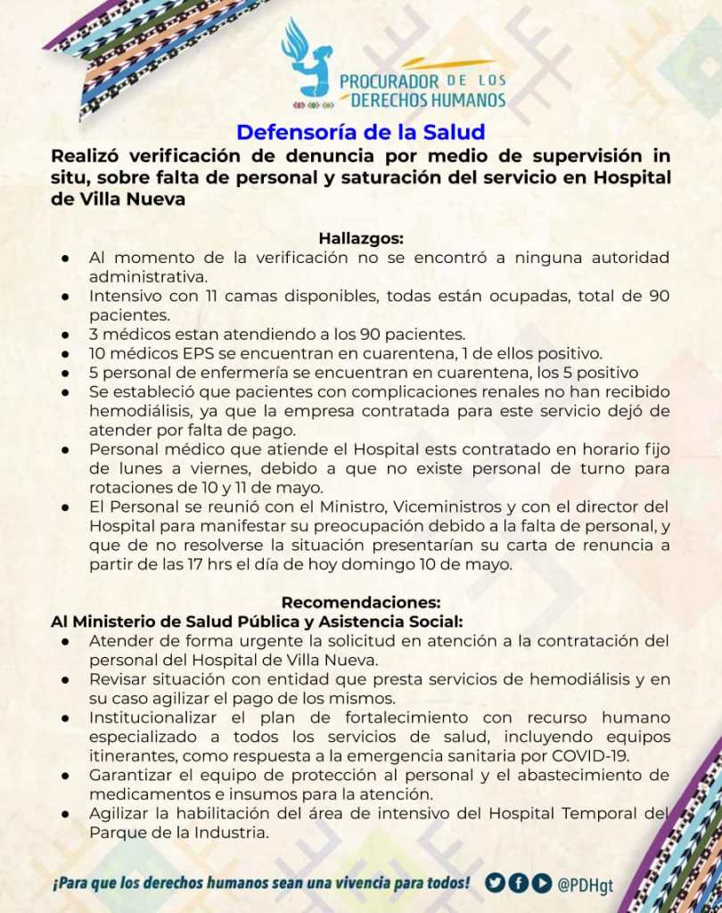 Hallazgos en el Hospital de Villa Nueva según la PDH