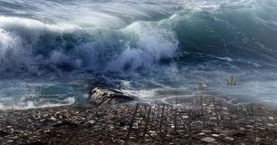Imagen de un Tsunami destruyendo una ciudad