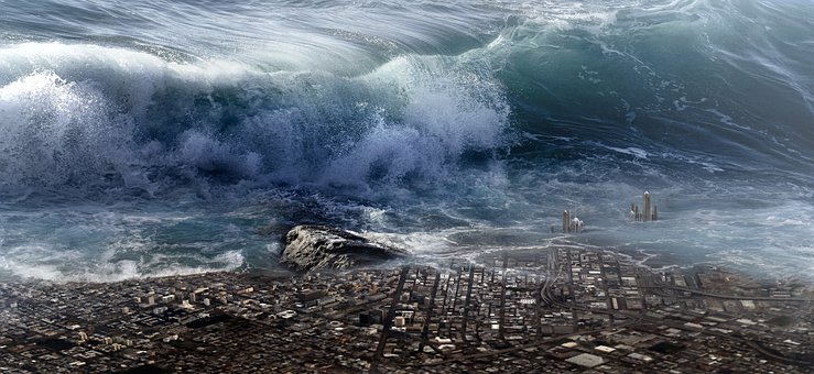 Alerta de Tsunami en Guatemala 1 Imagen de un Tsunami destruyendo una ciudad