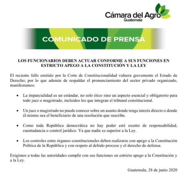 agro El día sábado la Corte de constitucionalidad dio luz verde a un autoamparo a favor de los magistrados Gloria Porras, Francisco de Mata Vela y Bonerge Mejía, de esta manera intentan que la justicia los alcance por todas las ilegalidades que han cometido.