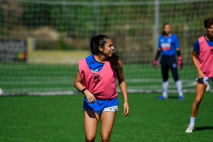 Ana Lucía Martinez futbolista guatemalteca, en un entrenamiento con su equipo el Napoli de Italia.