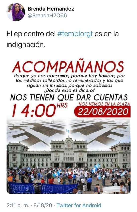 Convocatoria a manifestación en Guatemala 22 de agosto del 2020 por la terrorista Brenda Hernandez y socialistas pro aborto.