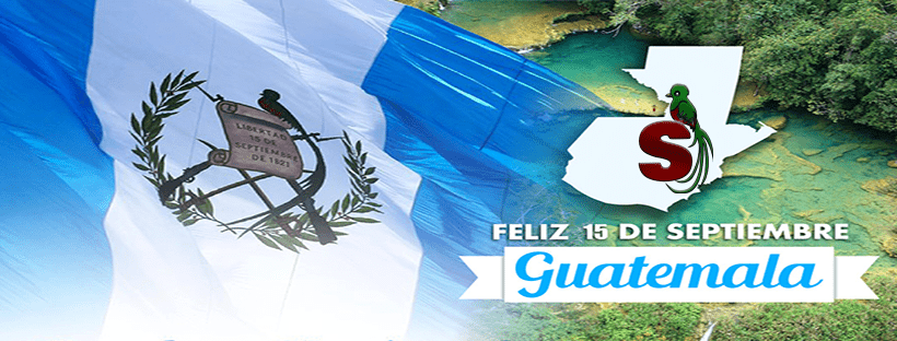 Arte de Sucesos por la independencia de Guatemala, tiene un quetzal, la bandera, el gran jaguar y el logo de sucesos
