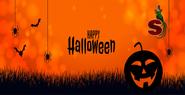 La historia del Halloween 1 Arte de feliz halloween con fondo naranja y calabazas negras