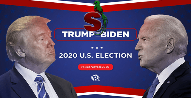 Afiche de las elecciones USA 2020 Donald Trump vrs Joe Biden en un fondo azul