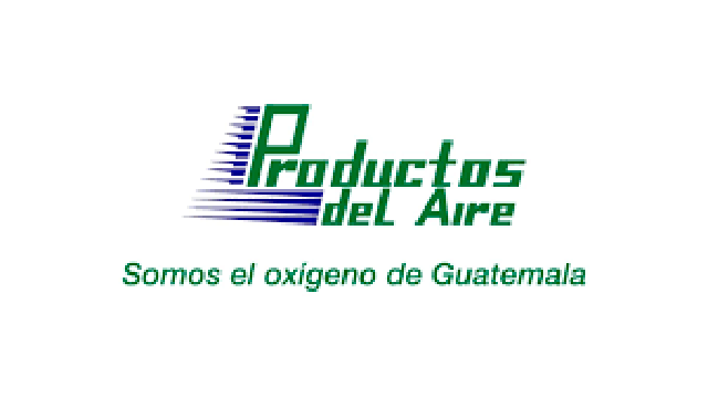 Logotipo de Productos del Aire con letras color verde.