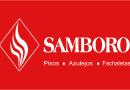 Logotipo de la empresa Samboro con fondo rojo.