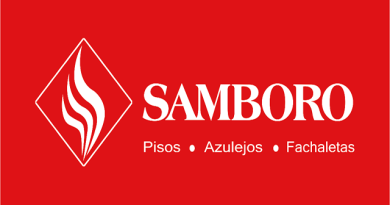Logotipo de la empresa Samboro con fondo rojo.