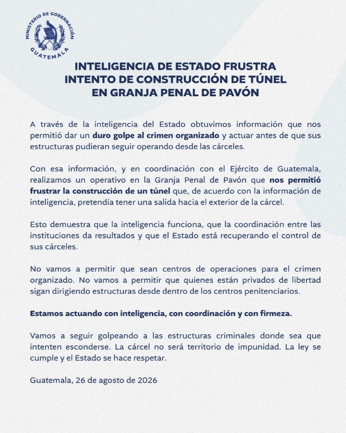 La impactante requisa en Pavón: túnel, 850 cervezas y celulares 10 Mingob 1 Una requisa en Pavón dejó al descubierto un túnel en construcción, bebidas alcohólicas, teléfonos celulares, presuntas drogas y cientos de objetos punzocortantes dentro de la Granja Modelo de Rehabilitación Pavón, en Fraijanes.